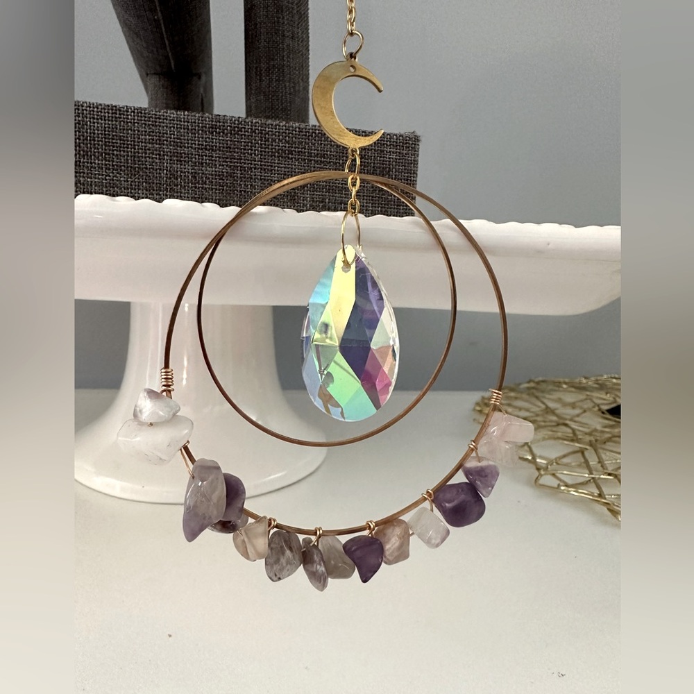 Gorgeous Gold Moon & Amethyst Hanger